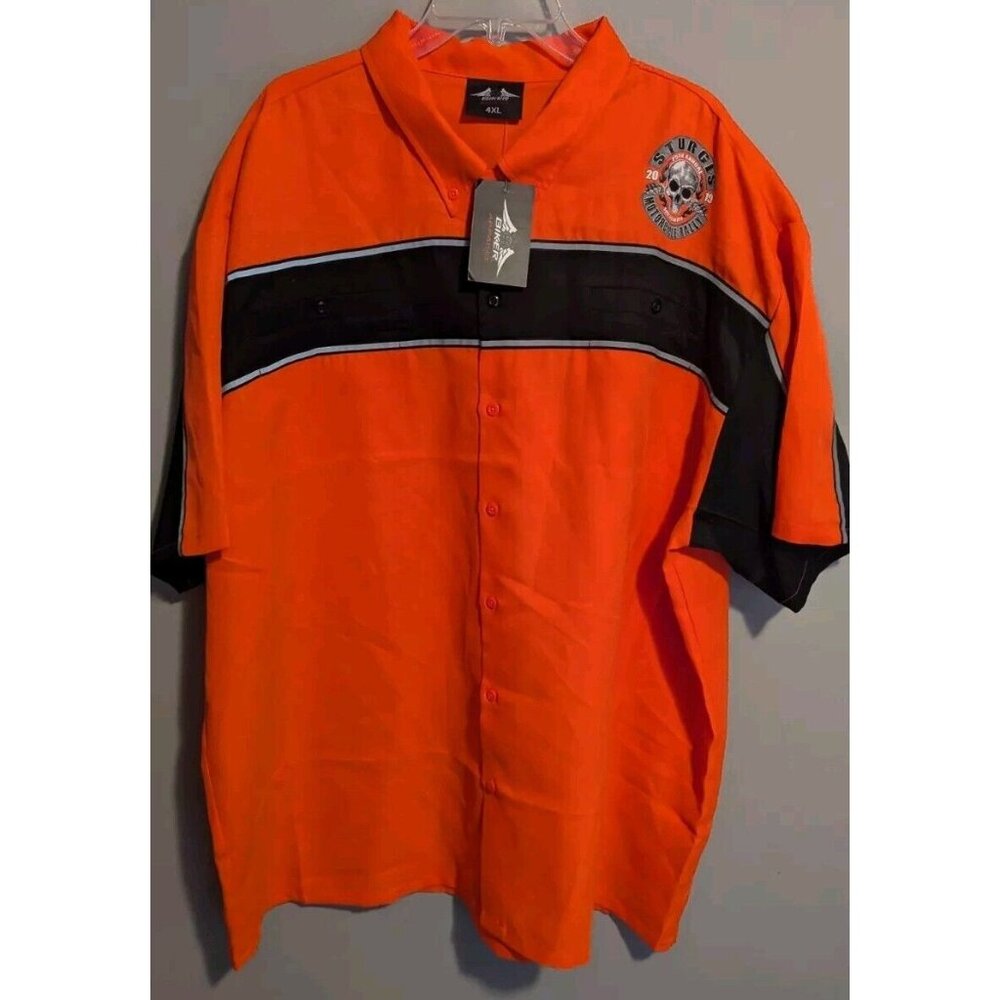* Sturgis South Dakota 79th Moto Rally 19 Orange Black Full Button 4XL S/S Shirt